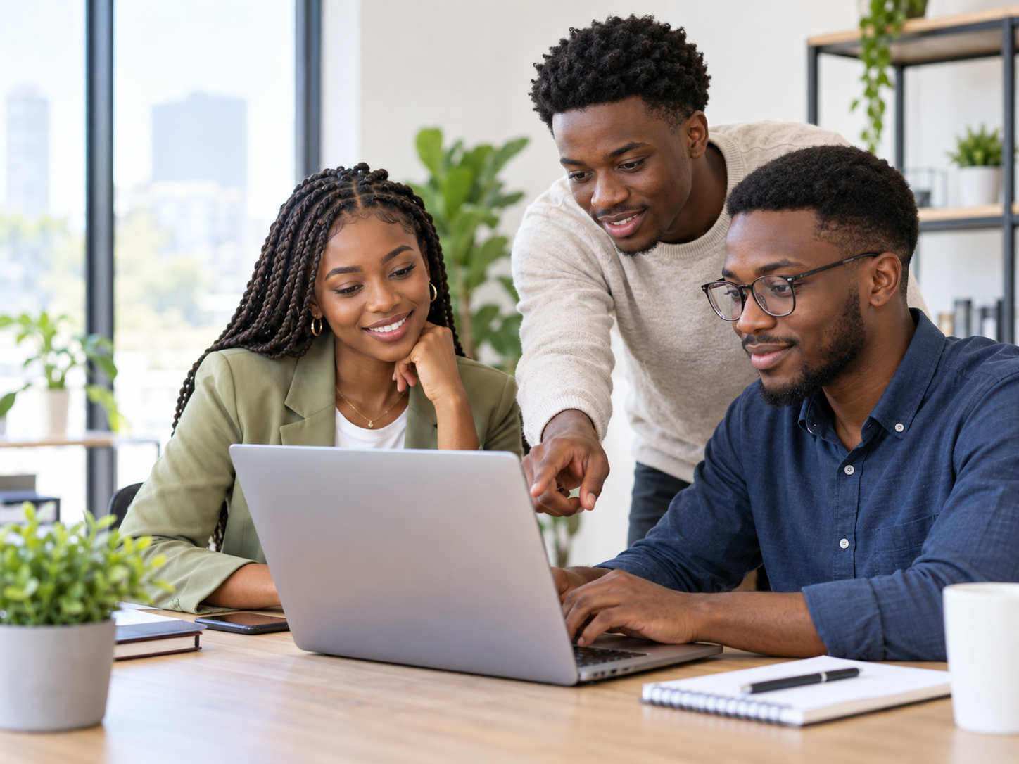 Développeurs africains collaborant autour d'un ordinateur portable